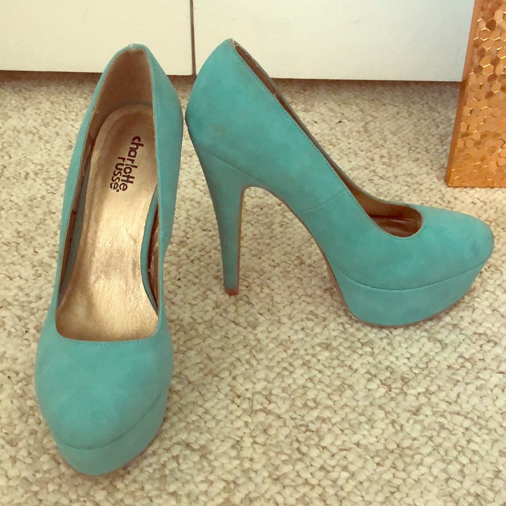 Teal, closed toed, platform heels - Picture 1 of 3